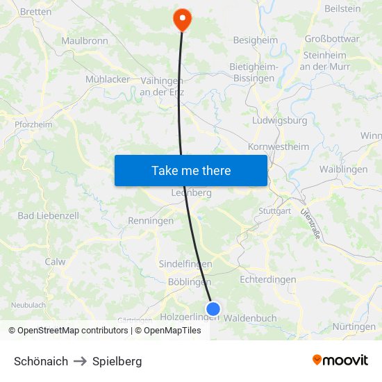 Schönaich to Spielberg map