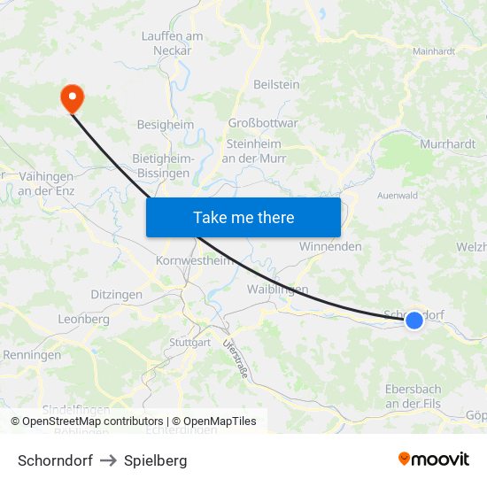 Schorndorf to Spielberg map