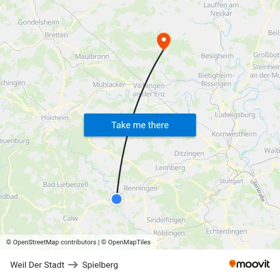 Weil Der Stadt to Spielberg map