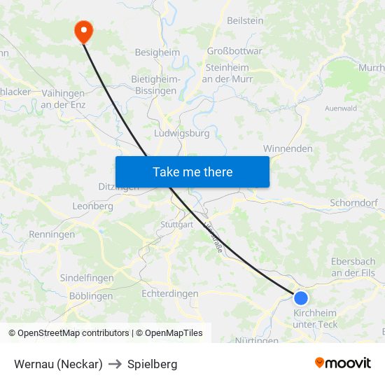 Wernau (Neckar) to Spielberg map