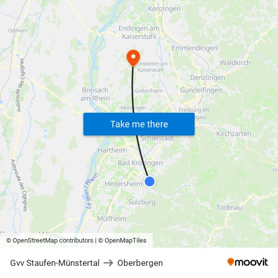 Gvv Staufen-Münstertal to Oberbergen map