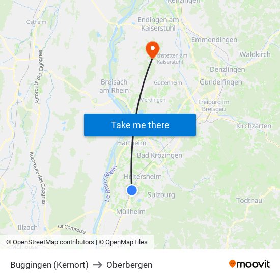 Buggingen (Kernort) to Oberbergen map