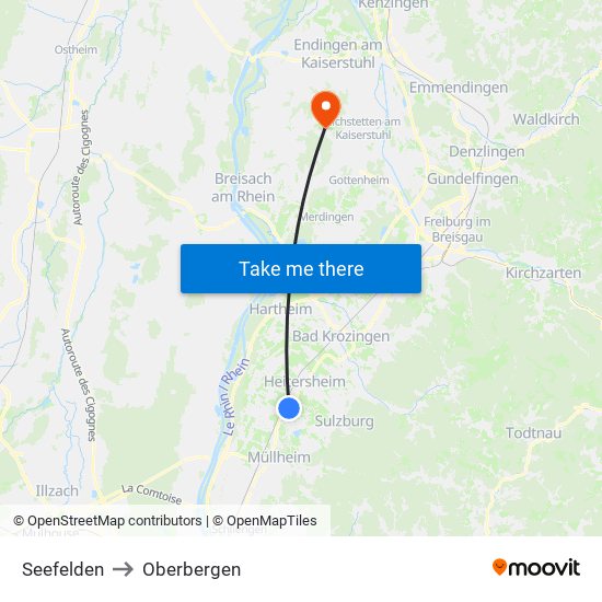 Seefelden to Oberbergen map