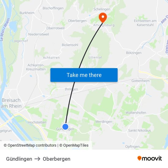 Gündlingen to Oberbergen map