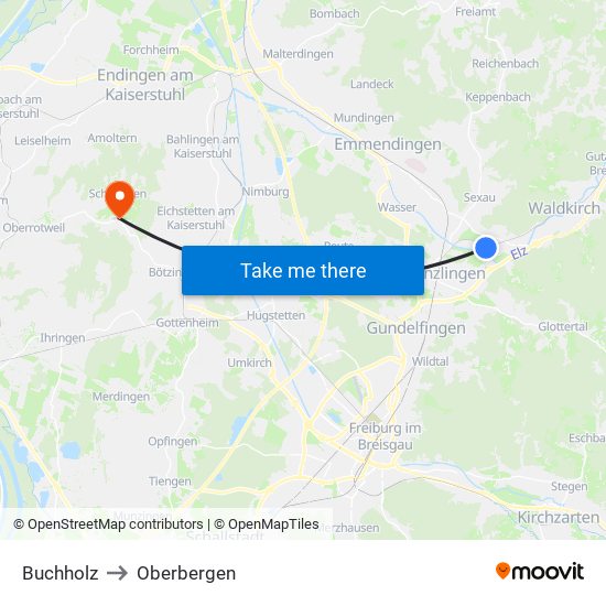 Buchholz to Oberbergen map