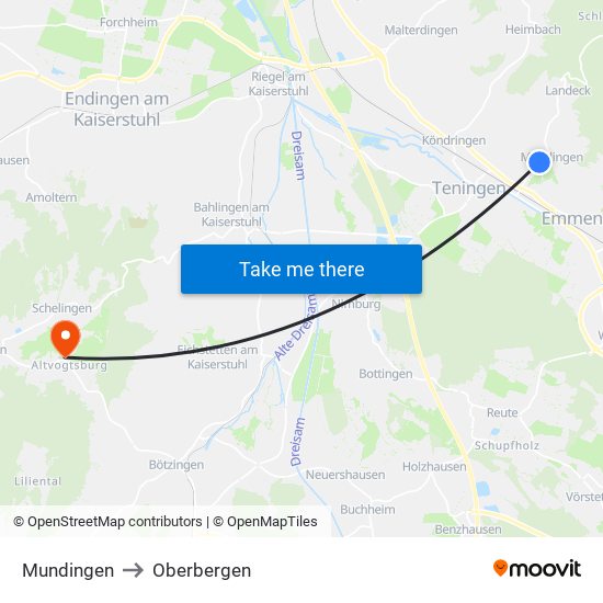 Mundingen to Oberbergen map