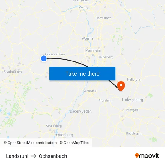 Landstuhl to Ochsenbach map