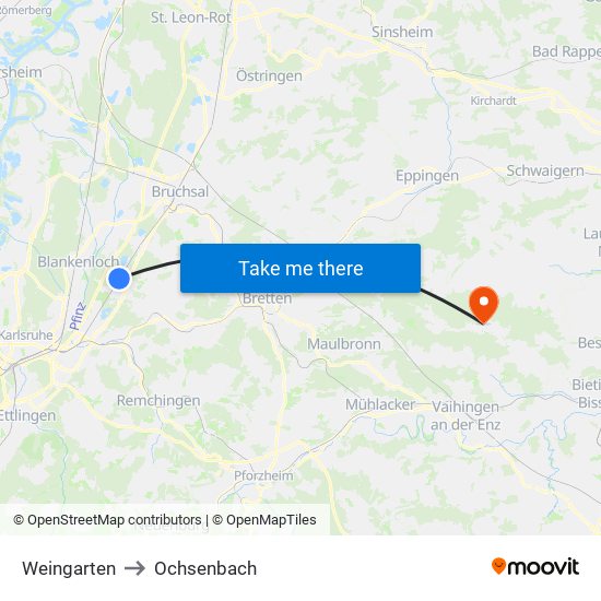 Weingarten to Ochsenbach map