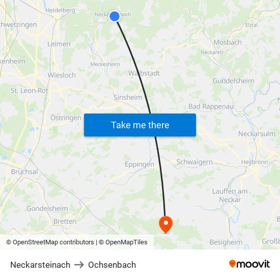Neckarsteinach to Ochsenbach map