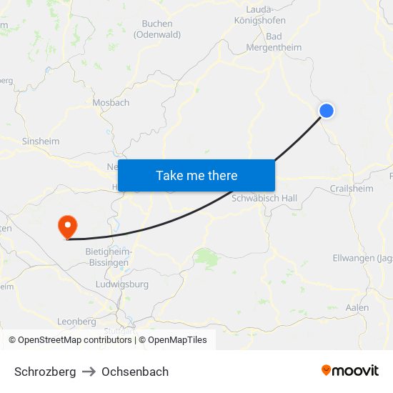 Schrozberg to Ochsenbach map