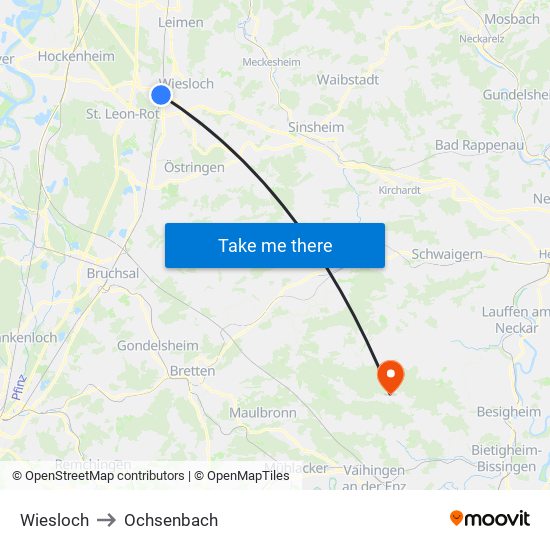 Wiesloch to Ochsenbach map