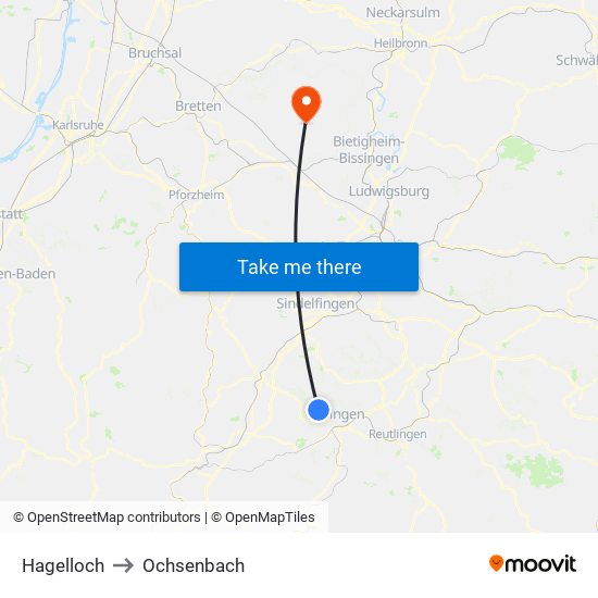 Hagelloch to Ochsenbach map