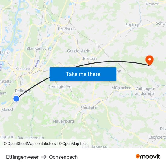 Ettlingenweier to Ochsenbach map