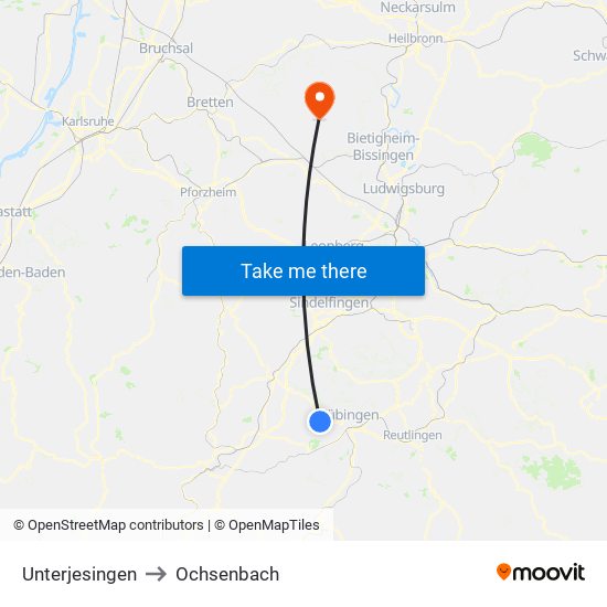 Unterjesingen to Ochsenbach map