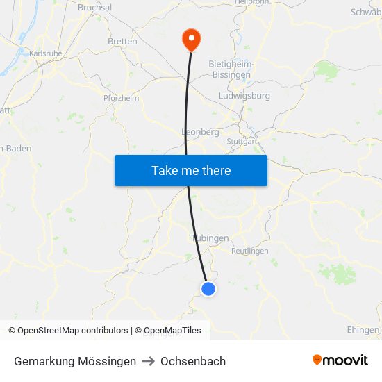 Gemarkung Mössingen to Ochsenbach map