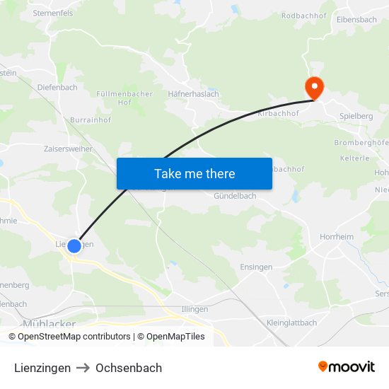 Lienzingen to Ochsenbach map