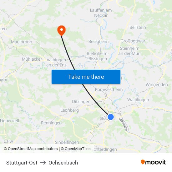 Stuttgart-Ost to Ochsenbach map