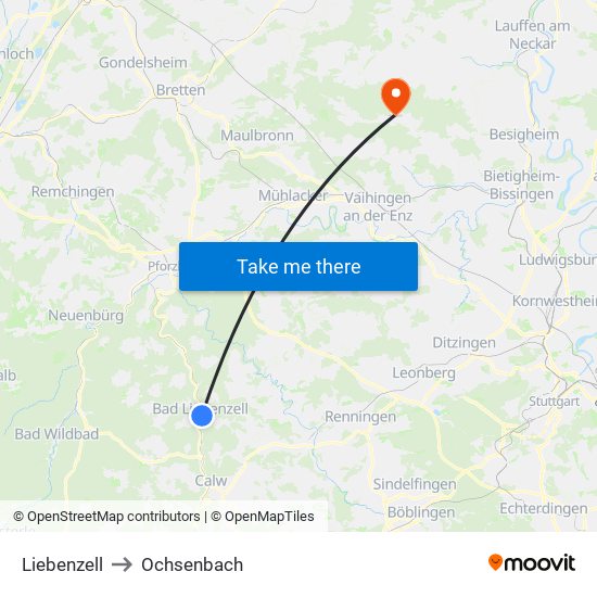Liebenzell to Ochsenbach map