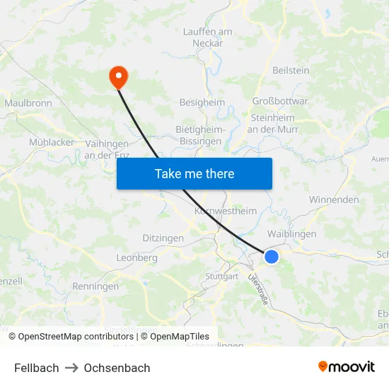 Fellbach to Ochsenbach map