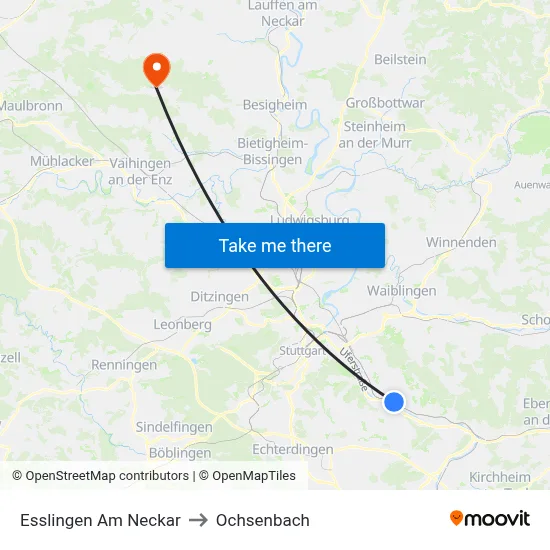 Esslingen Am Neckar to Ochsenbach map