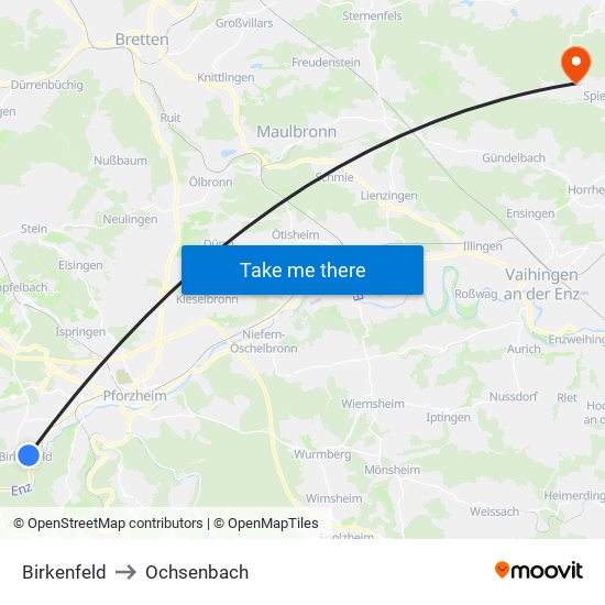 Birkenfeld to Ochsenbach map