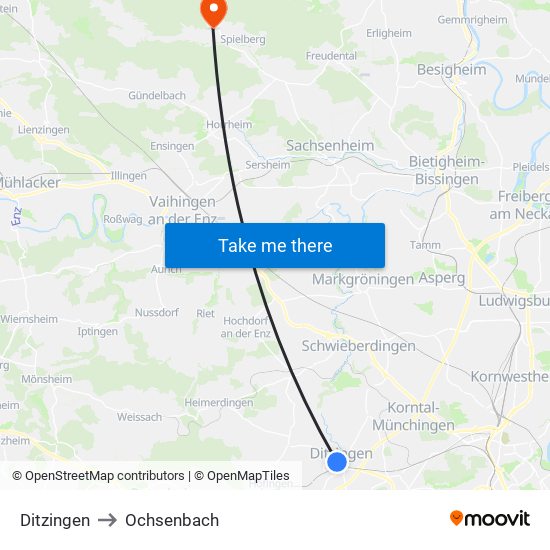 Ditzingen to Ochsenbach map