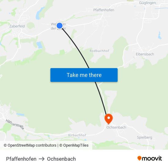 Pfaffenhofen to Ochsenbach map