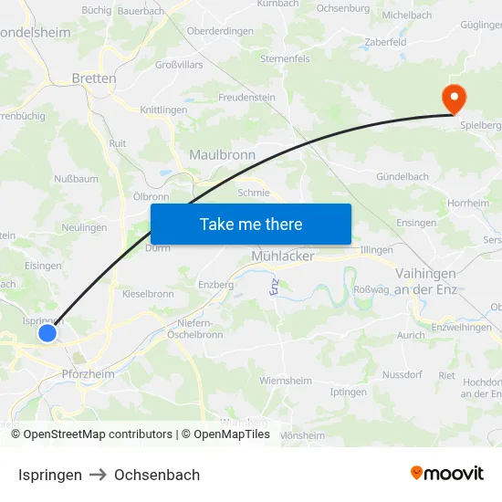 Ispringen to Ochsenbach map