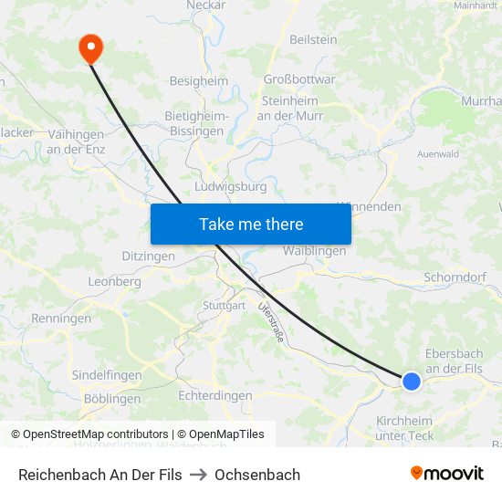 Reichenbach An Der Fils to Ochsenbach map