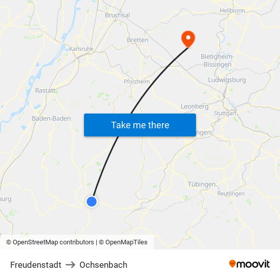 Freudenstadt to Ochsenbach map