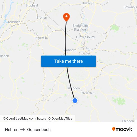 Nehren to Ochsenbach map