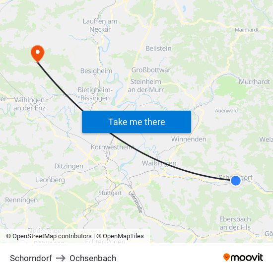 Schorndorf to Ochsenbach map