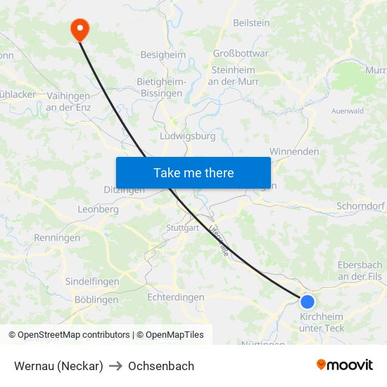 Wernau (Neckar) to Ochsenbach map