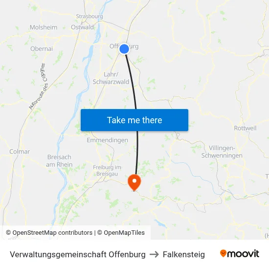 Verwaltungsgemeinschaft Offenburg to Falkensteig map