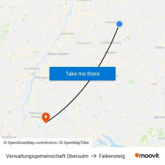 Verwaltungsgemeinschaft Obersulm to Falkensteig map