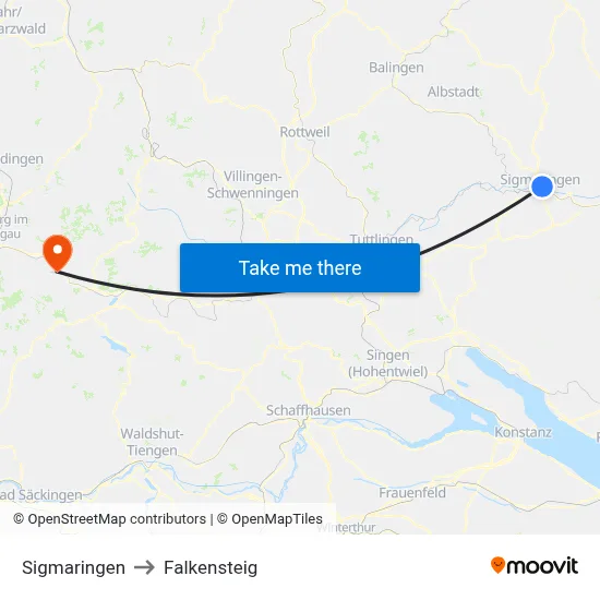 Sigmaringen to Falkensteig map