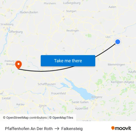 Pfaffenhofen An Der Roth to Falkensteig map