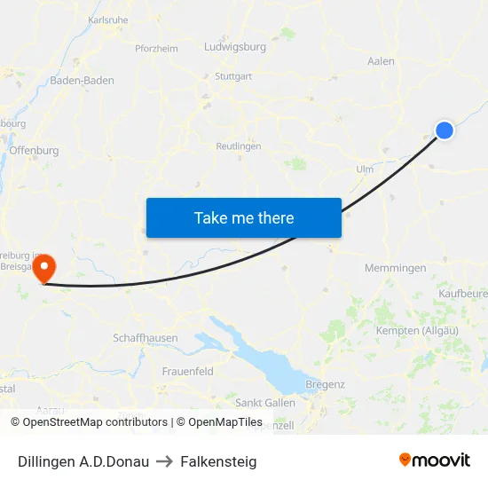 Dillingen A.D.Donau to Falkensteig map