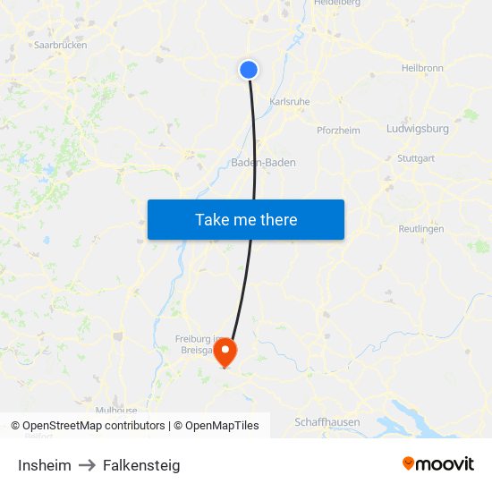 Insheim to Falkensteig map