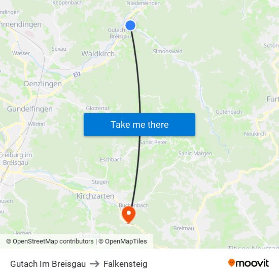 Gutach Im Breisgau to Falkensteig map