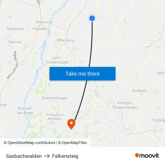Sasbachwalden to Falkensteig map