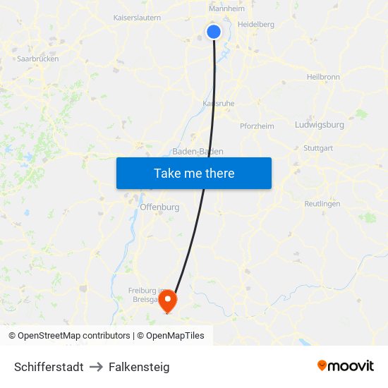 Schifferstadt to Falkensteig map