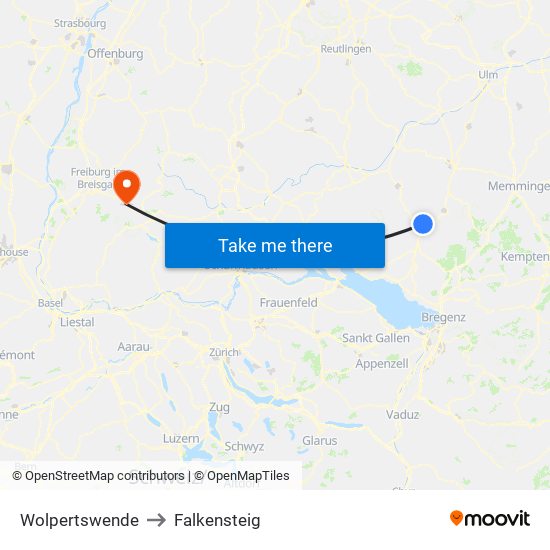 Wolpertswende to Falkensteig map