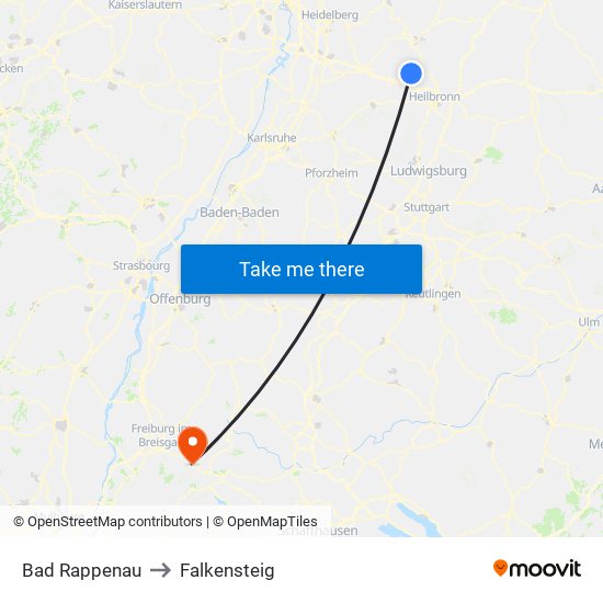 Bad Rappenau to Falkensteig map