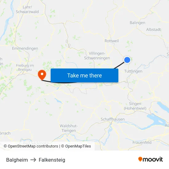 Balgheim to Falkensteig map