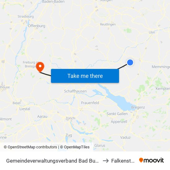 Gemeindeverwaltungsverband Bad Buchau to Falkensteig map