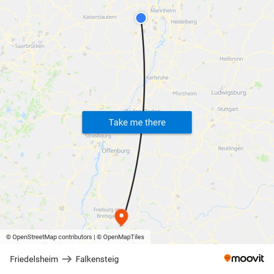 Friedelsheim to Falkensteig map