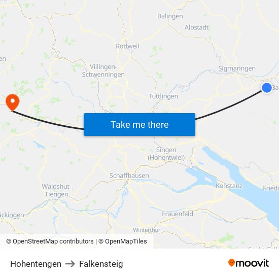 Hohentengen to Falkensteig map