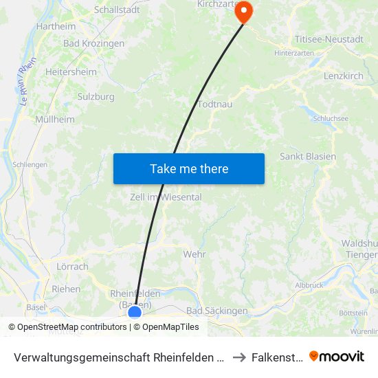 Verwaltungsgemeinschaft Rheinfelden (Baden) to Falkensteig map