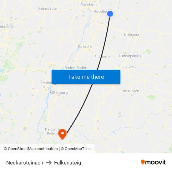 Neckarsteinach to Falkensteig map
